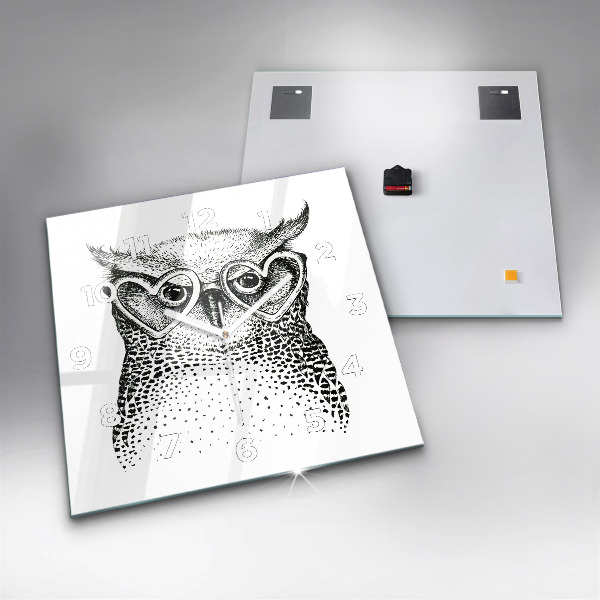 Square wall clock Drawn owl with glasses