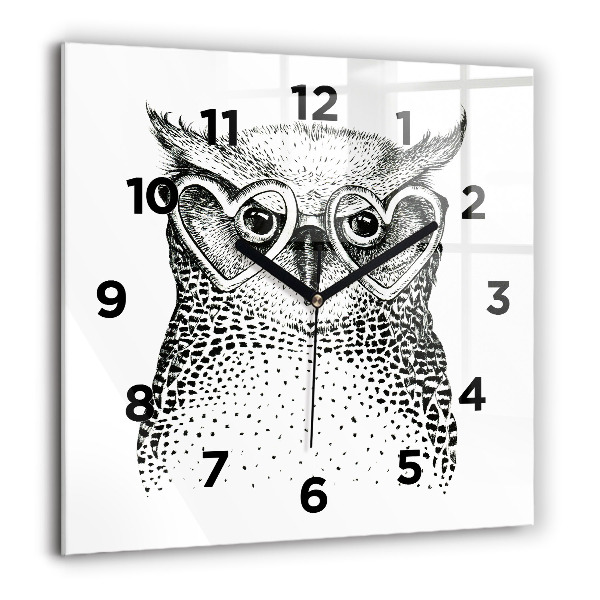 Square wall clock Drawn owl with glasses
