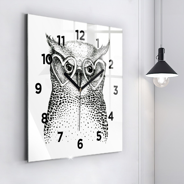 Square wall clock Drawn owl with glasses