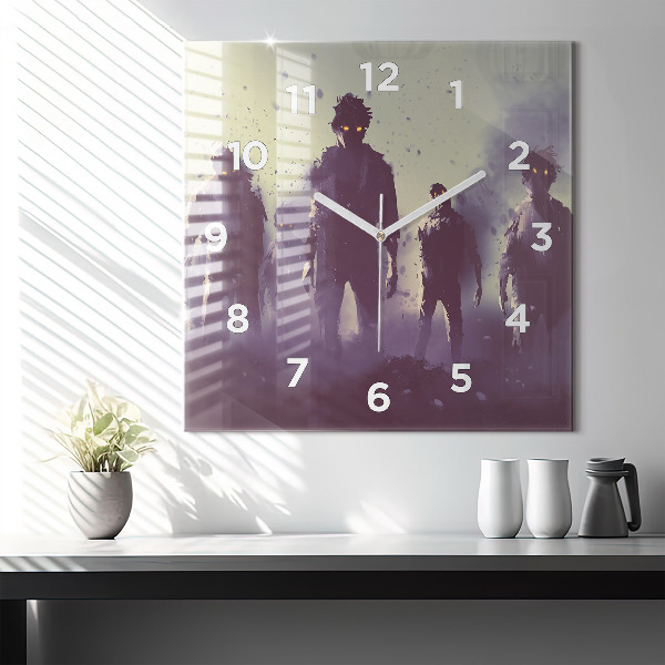 Square wall clock Zombies at night - halloween