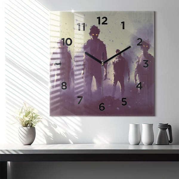 Square wall clock Zombies at night - halloween