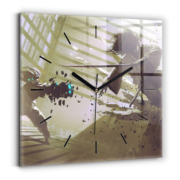 Square wall clock Robot vs Samurai Fight
