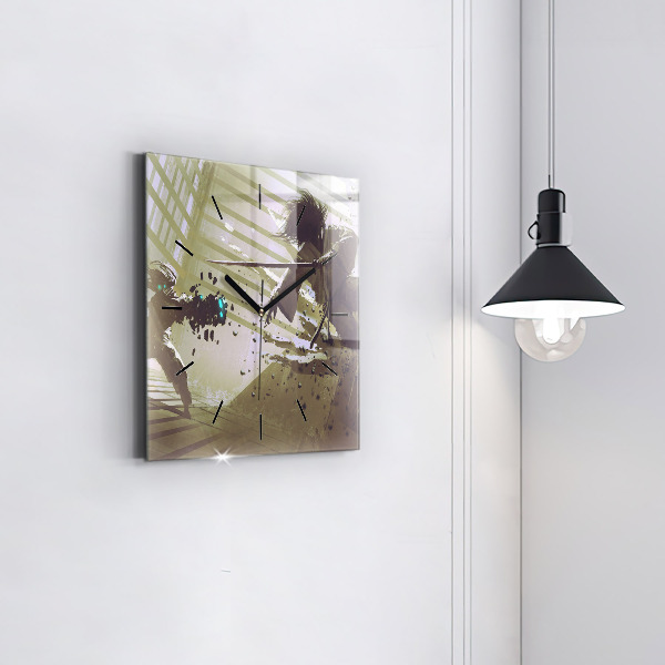 Square wall clock Robot vs Samurai Fight