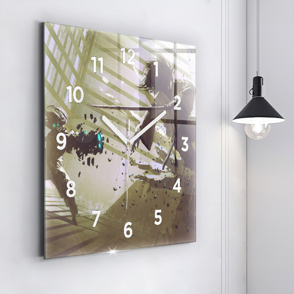 Square wall clock Robot vs Samurai Fight