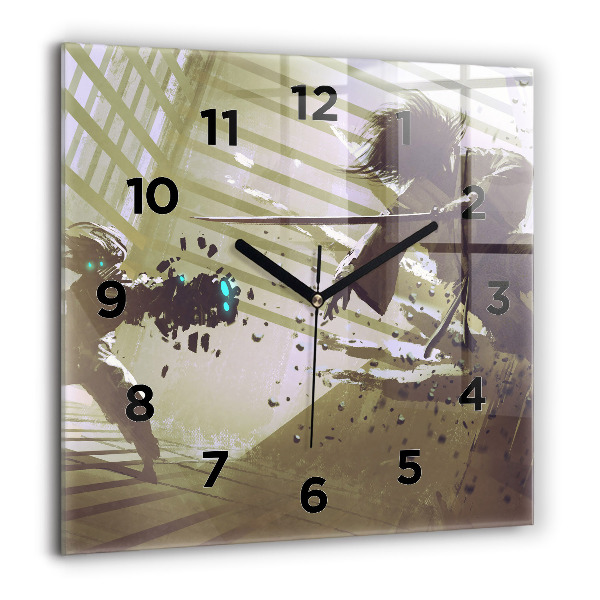 Square wall clock Robot vs Samurai Fight