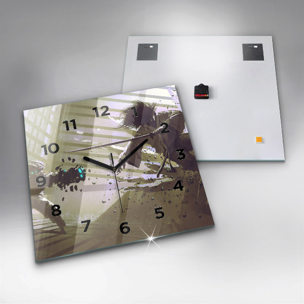 Square wall clock Robot vs Samurai Fight