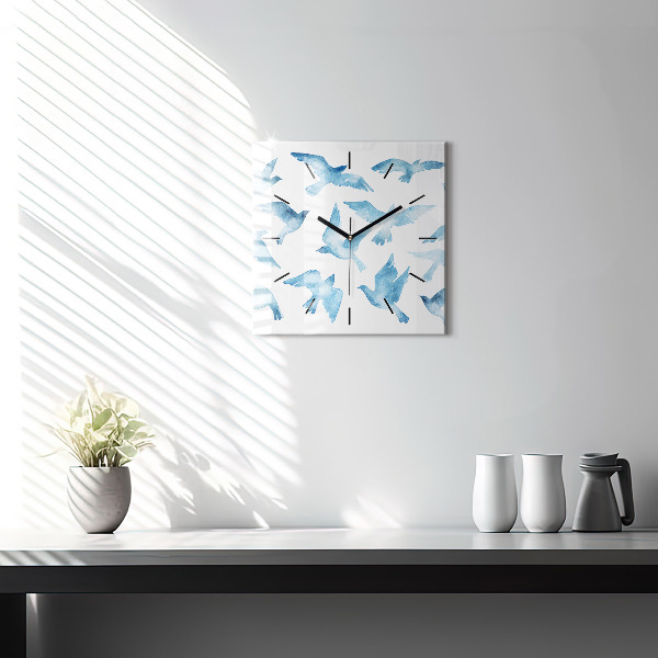 Square wall clock Flying blue birds