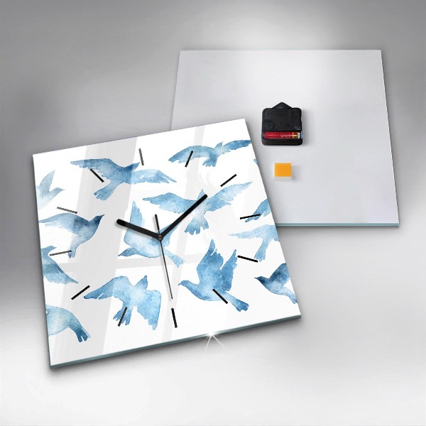 Square wall clock Flying blue birds