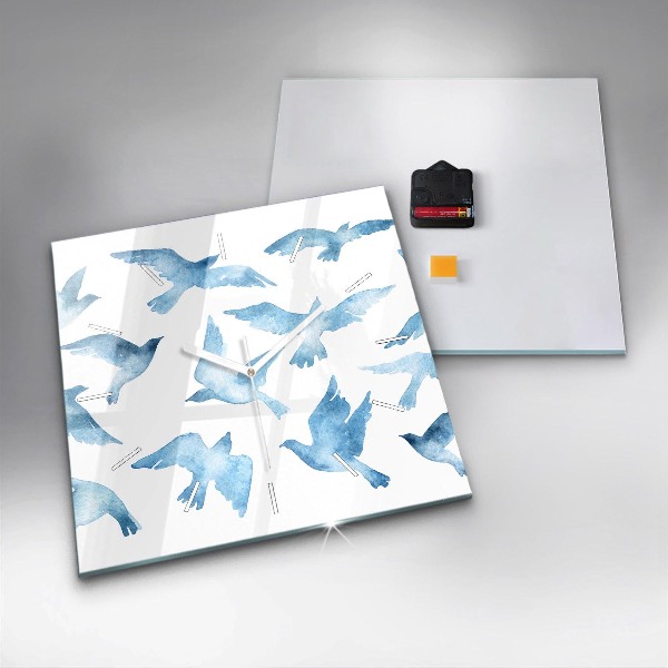 Square wall clock Flying blue birds
