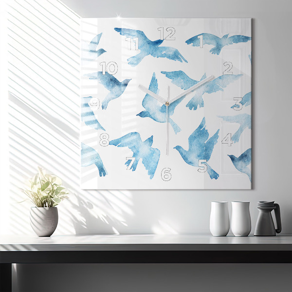 Square wall clock Flying blue birds