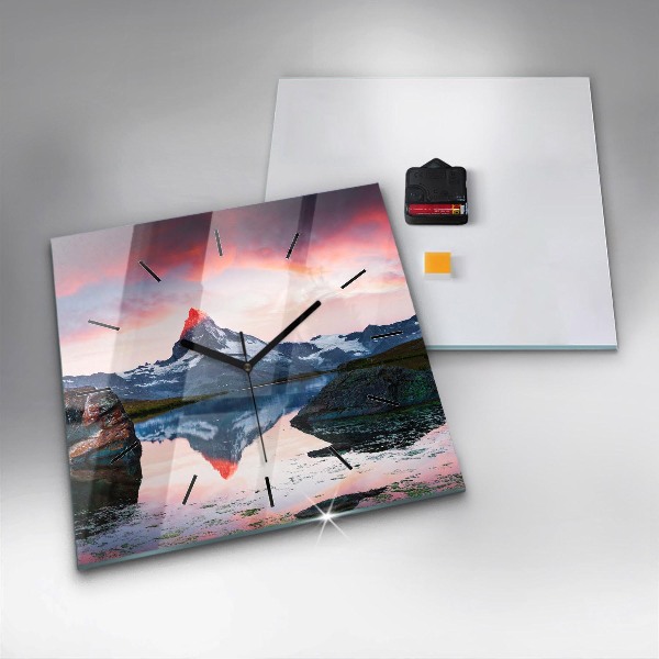 Square wall clock Stellisee Matterhorn lake