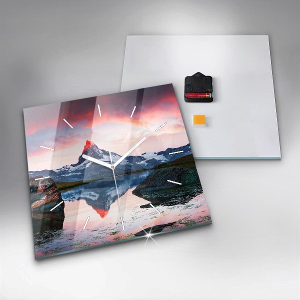 Square wall clock Stellisee Matterhorn lake