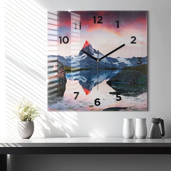 Square wall clock Stellisee Matterhorn lake