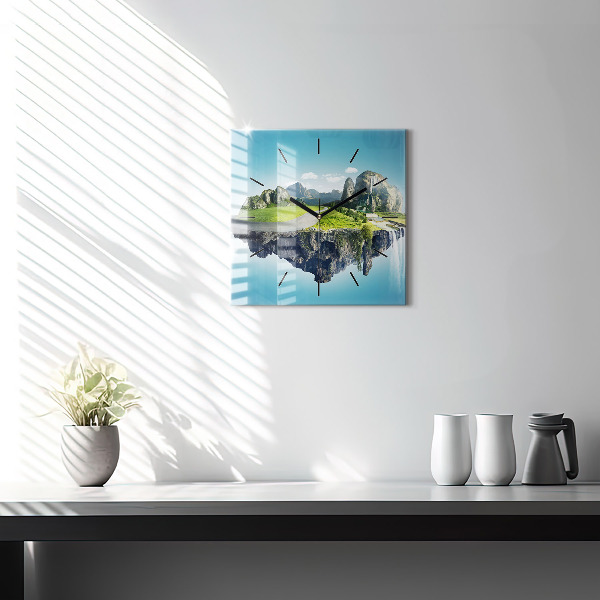 Square wall clock Flying Island