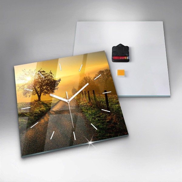 Square wall clock Fog at sunrise