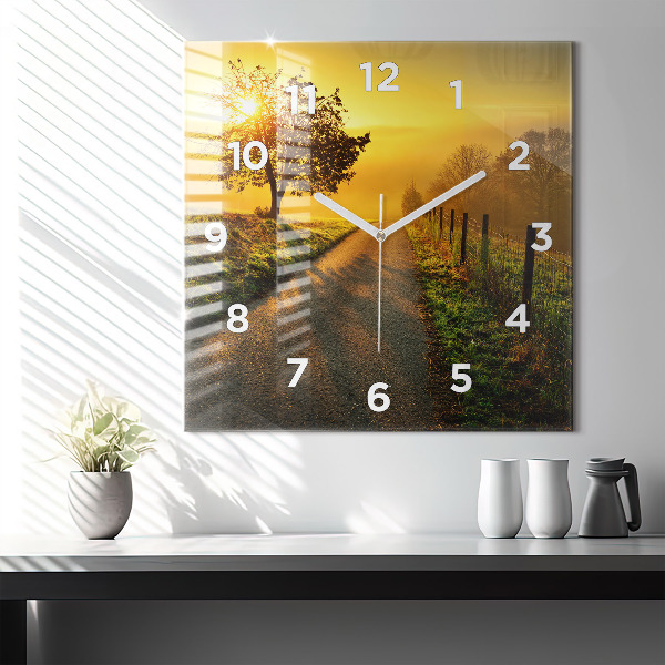 Square wall clock Fog at sunrise