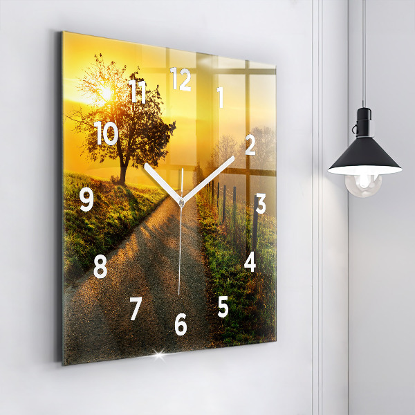 Square wall clock Fog at sunrise