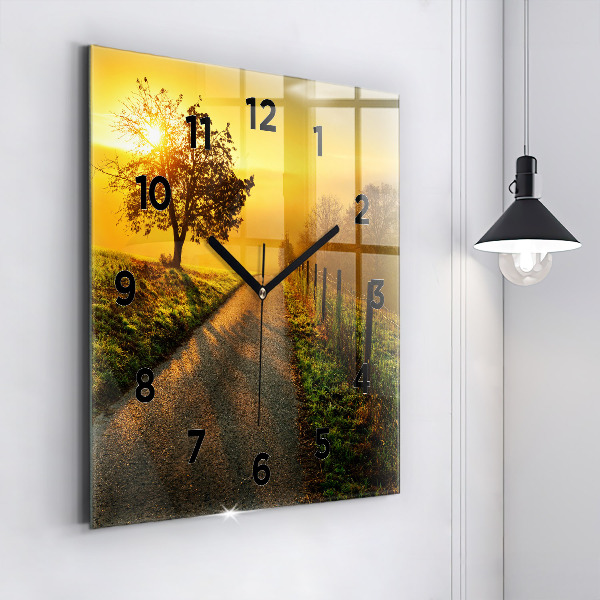 Square wall clock Fog at sunrise