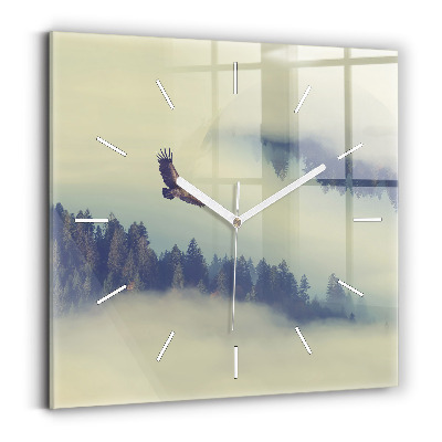 Square wall clock Misty forest eagle