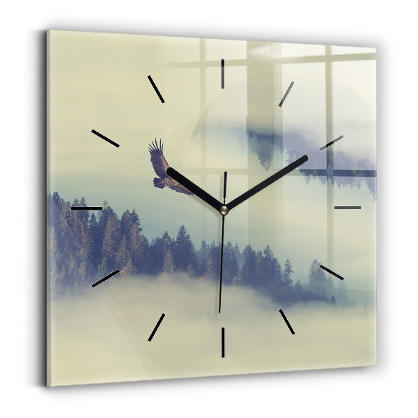 Square wall clock Misty forest eagle