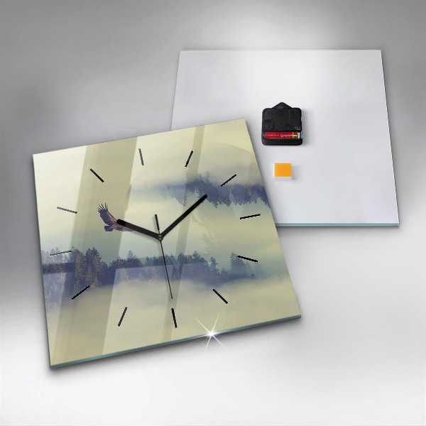 Square wall clock Misty forest eagle