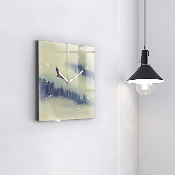 Square wall clock Misty forest eagle