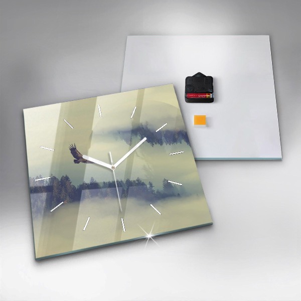 Square wall clock Misty forest eagle
