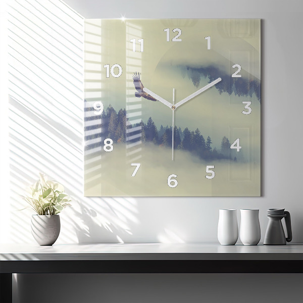 Square wall clock Misty forest eagle