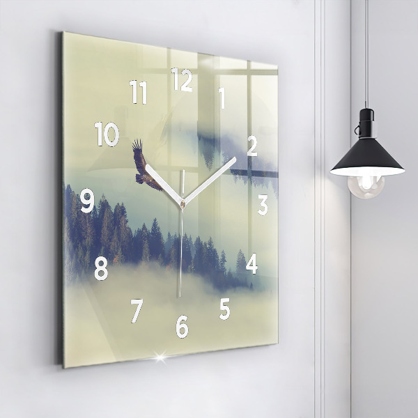 Square wall clock Misty forest eagle