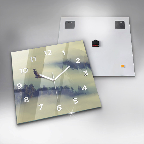 Square wall clock Misty forest eagle