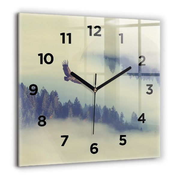Square wall clock Misty forest eagle