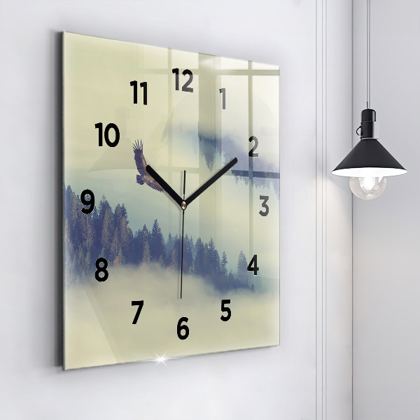 Square wall clock Misty forest eagle
