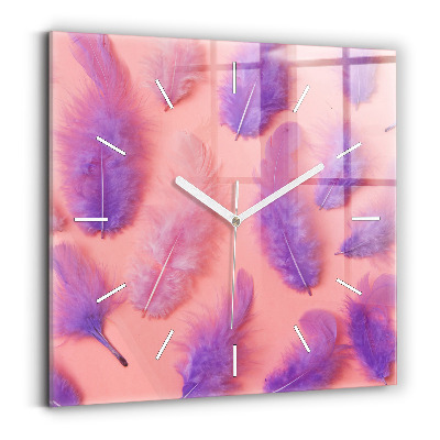 Square wall clock Colorful feathers