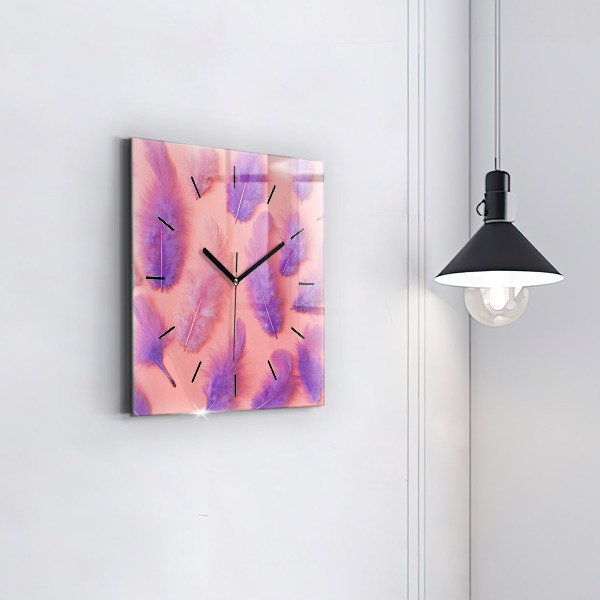 Square wall clock Colorful feathers