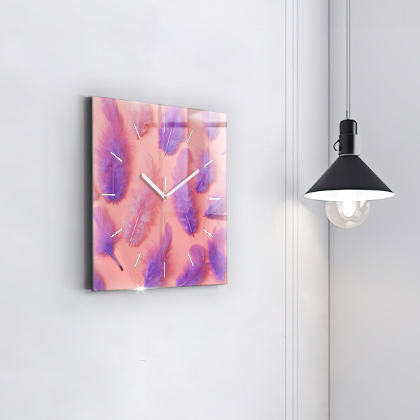 Square wall clock Colorful feathers
