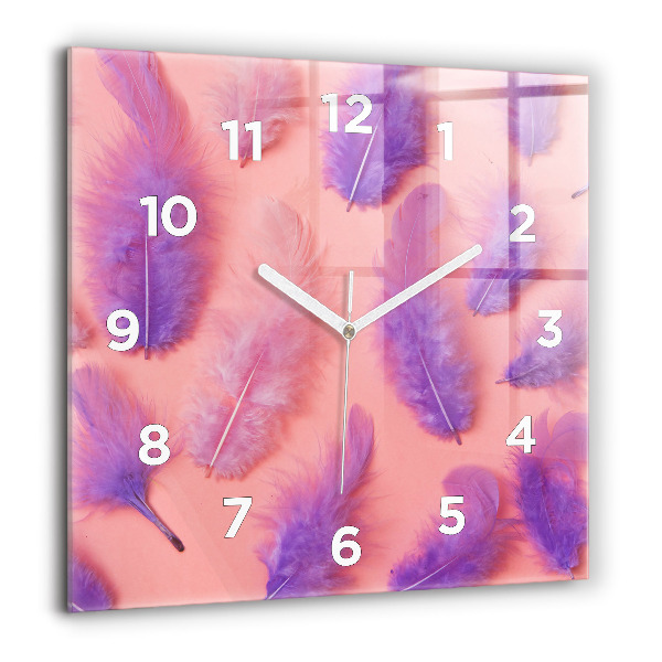 Square wall clock Colorful feathers