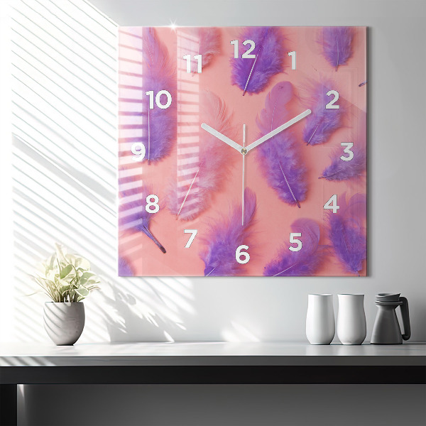 Square wall clock Colorful feathers