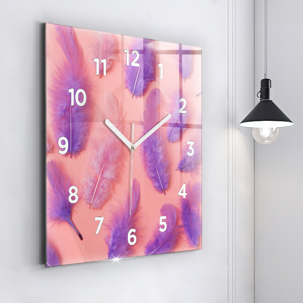 Square wall clock Colorful feathers