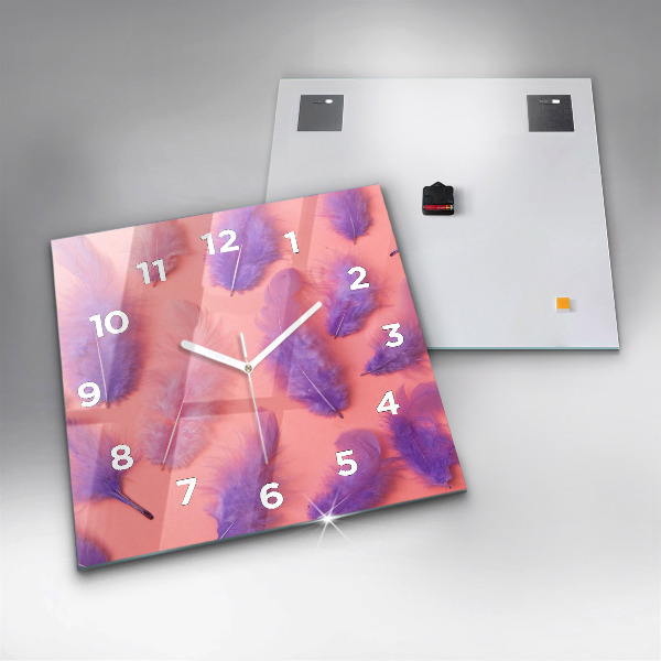 Square wall clock Colorful feathers