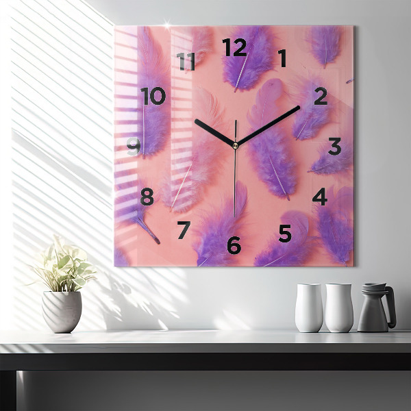Square wall clock Colorful feathers