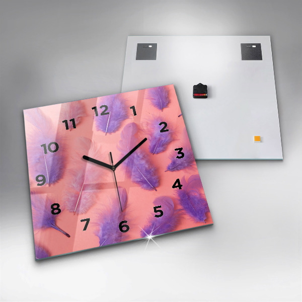 Square wall clock Colorful feathers