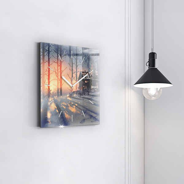 Square wall clock Winter Tree Landscape