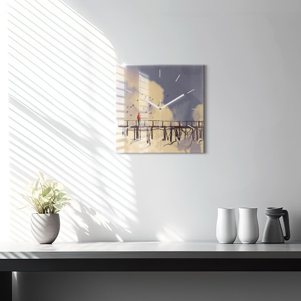 Square wall clock Man on the old bridge