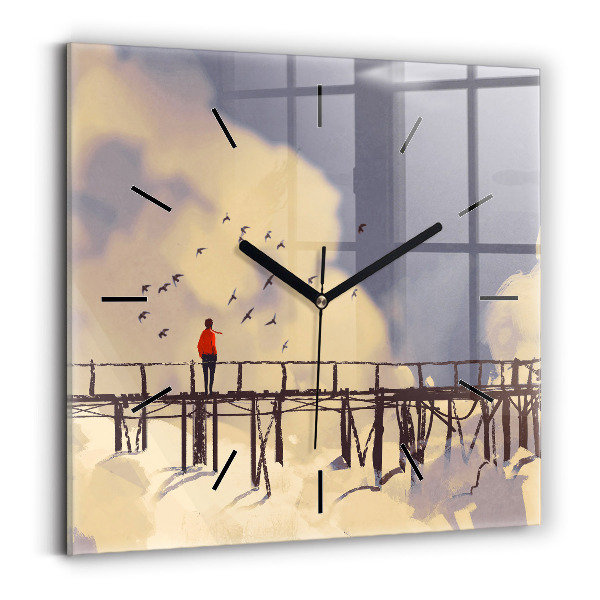 Square wall clock Man on the old bridge