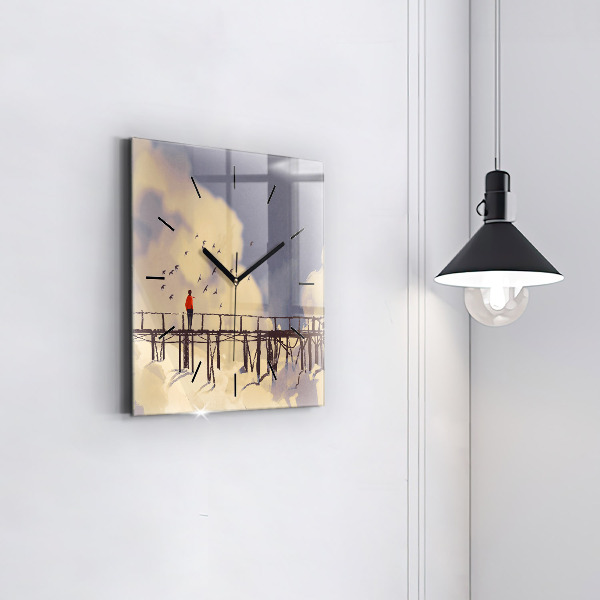 Square wall clock Man on the old bridge
