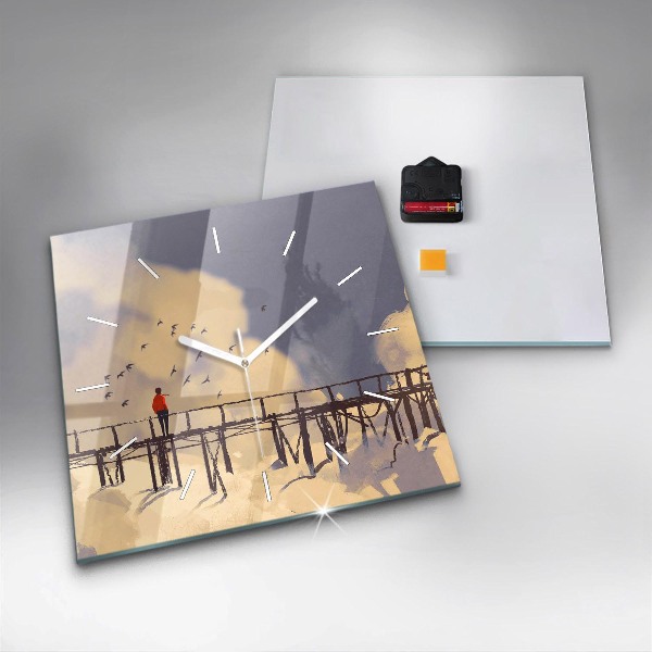 Square wall clock Man on the old bridge