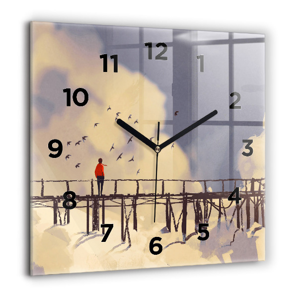 Square wall clock Man on the old bridge