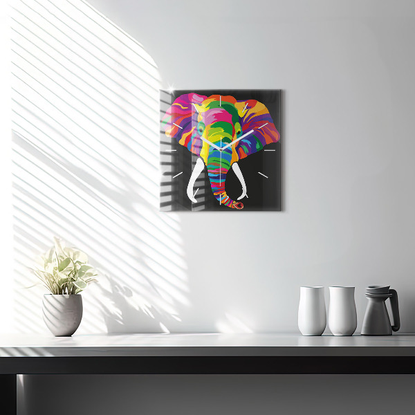 Square wall clock Colorful elephant