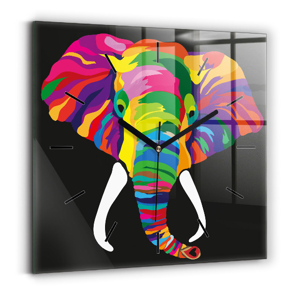 Square wall clock Colorful elephant