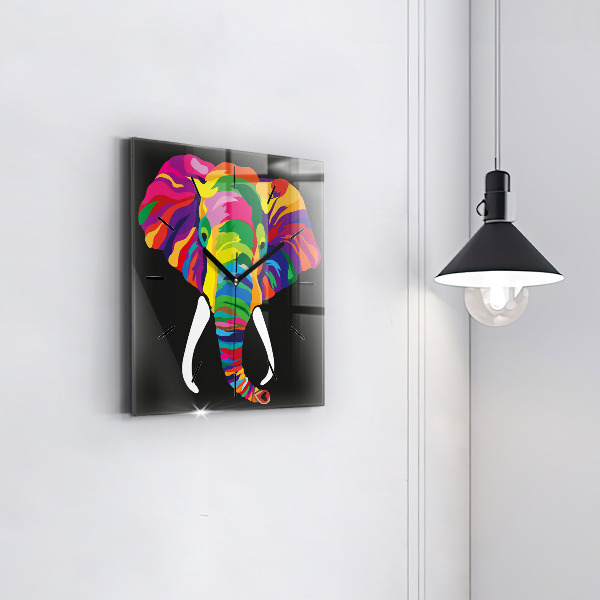 Square wall clock Colorful elephant